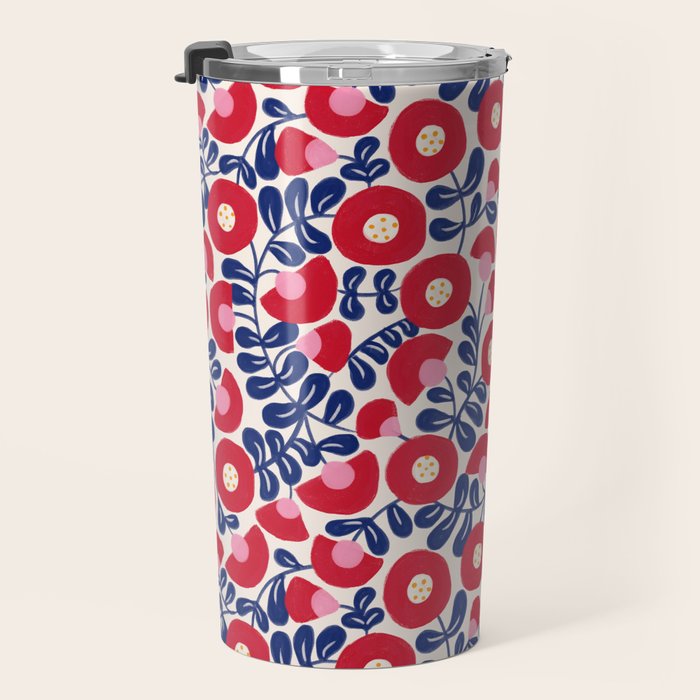Bold Red and Blue Flower Pattern Travel Mug Gallery Image 3