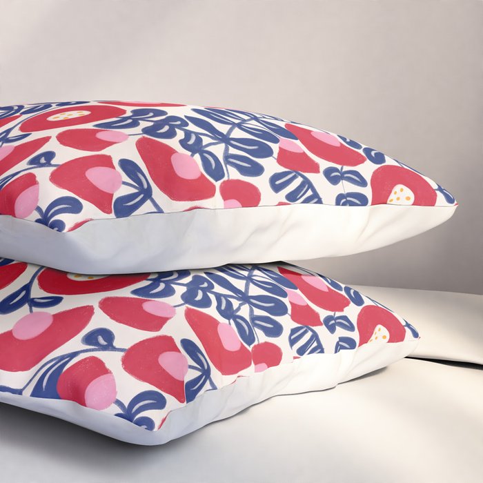 Bold Red and Blue Flower Pattern Pillow Sham Gallery Image 3