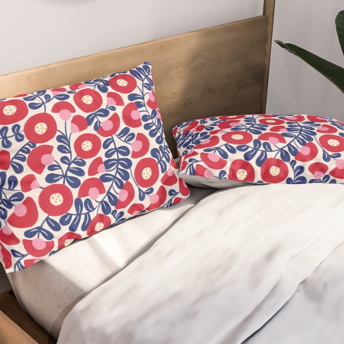Bold Red and Blue Flower Pattern Pillow Sham Gallery Image 2