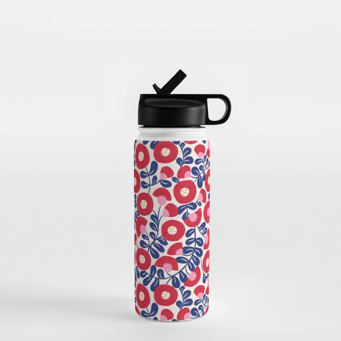 Bold Red and Blue Flower Pattern Water Bottle Gallery Image 1