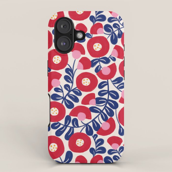 Bold Red and Blue Flower Pattern iPhone Case Gallery Image 1