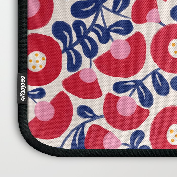 Bold Red and Blue Flower Pattern Laptop Sleeve Gallery Image 3