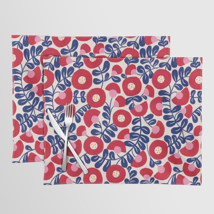 Bold Red and Blue Flower Pattern Placemat Gallery Image 1