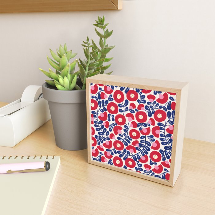Bold Red and Blue Flower Pattern Mini Art Print Gallery Image 2