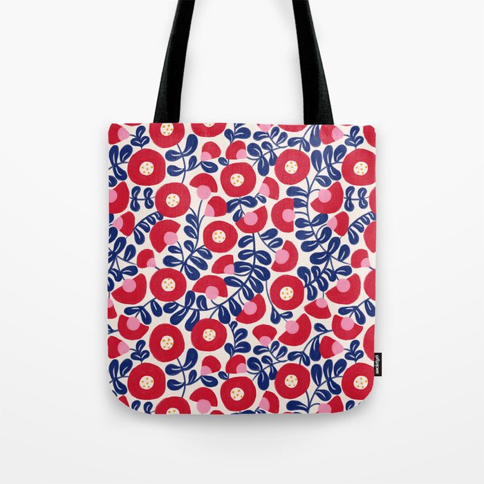 Bold Red and Blue Flower Pattern Tote Bag Gallery Image 1