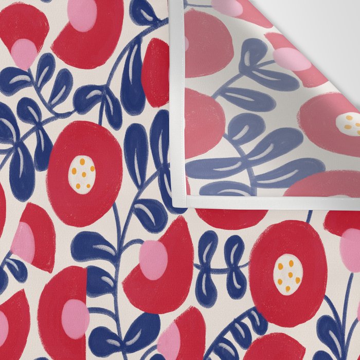 Bold Red and Blue Flower Pattern Wall Tapestry Gallery Image 3