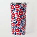 Bold Red and Blue Flower Pattern Travel Mug Gallery Image 1