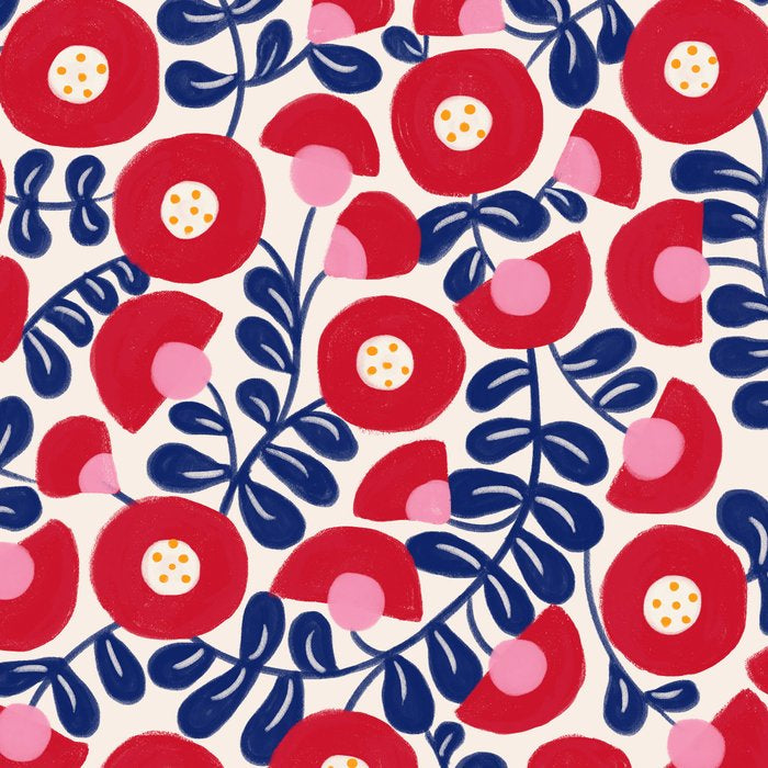 Bold Red and Blue Flower Pattern Coffee Mug Gallery Image 2