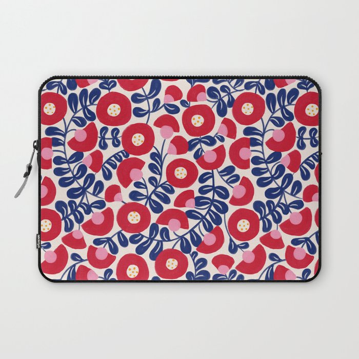 Bold Red and Blue Flower Pattern Laptop Sleeve Gallery Image 1