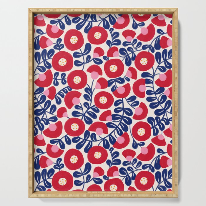 Bold Red and Blue Flower Pattern Serving Tray Gallery Image 1