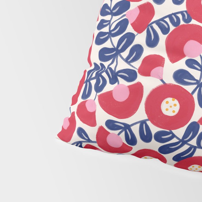 Bold Red and Blue Flower Pattern Pillow Sham Gallery Image 4