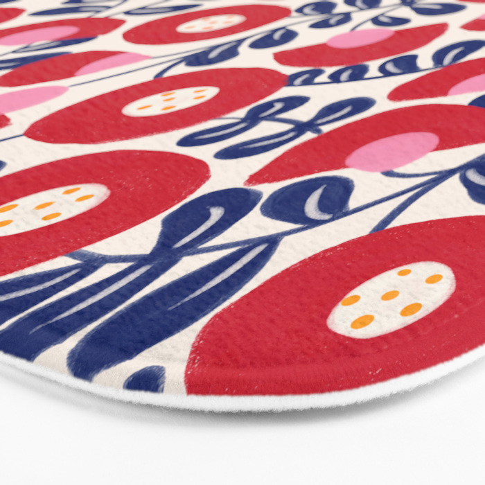 Bold Red and Blue Flower Pattern Bath Mat Gallery Image 3