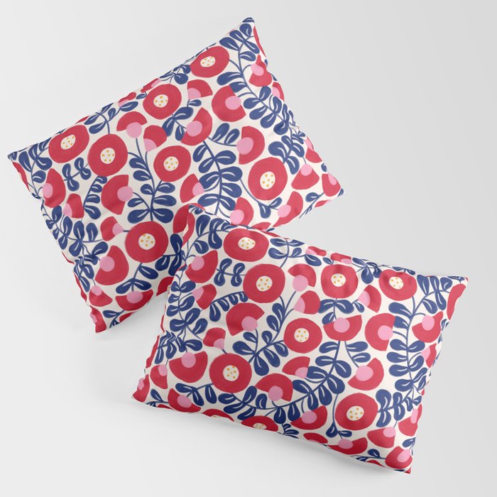 Bold Red and Blue Flower Pattern Pillow Sham Gallery Image 3