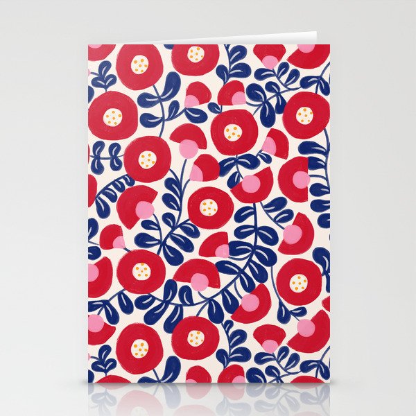 Bold Red and Blue Flower Pattern Stationery Card Gallery Image 2