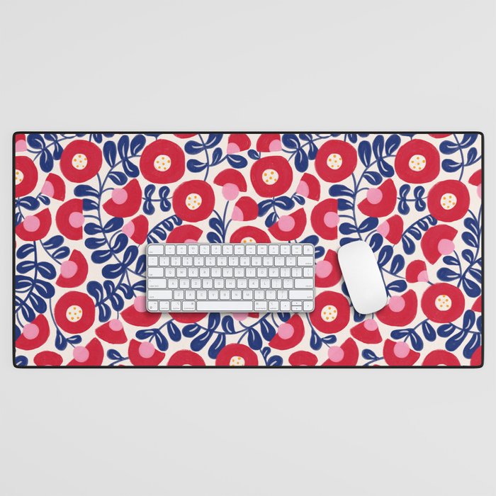 Bold Red and Blue Flower Pattern Desk Mat Gallery Image 1