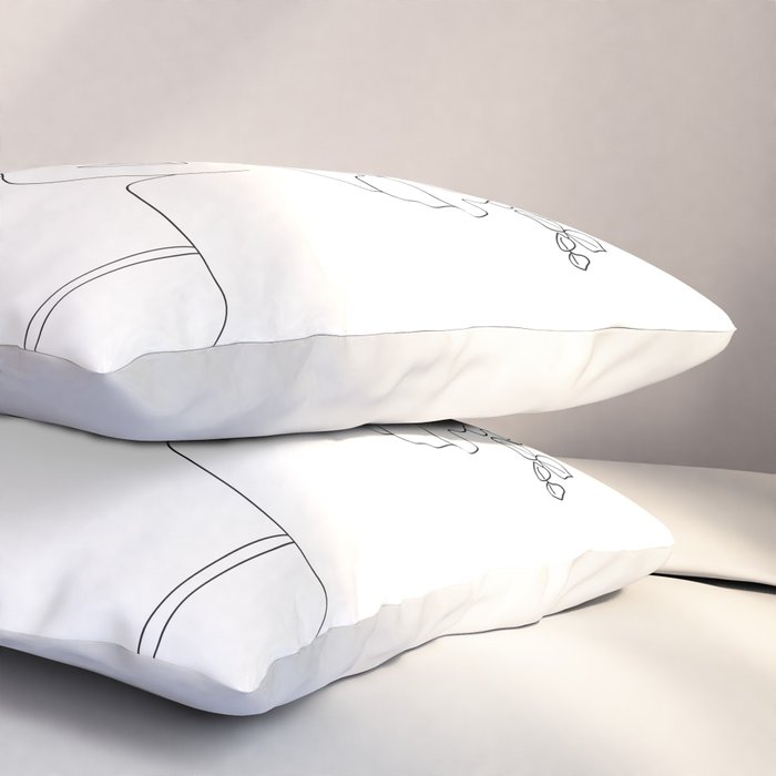 Minimal Line Art Woman with Flowers II Pillow Sham Gallery Image 3