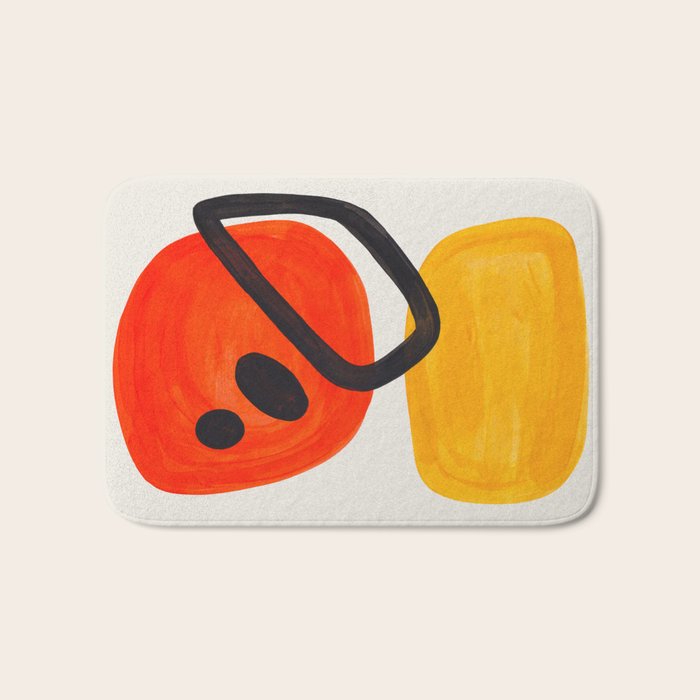 Colorful Mid Century Modern Abstract Fun Shapes Patterns Space Age Orange Yellow Orbit Bubbles Bath Mat Gallery Image 1