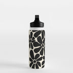Black and White Retro Floral Art Print  Water Bottle Gallery Image 3