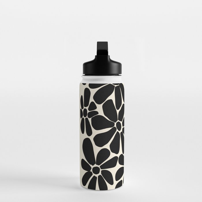 Black and White Retro Floral Art Print  Water Bottle Gallery Image 3