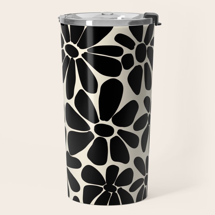 Black and White Retro Floral Art Print  Travel Mug Gallery Image 2