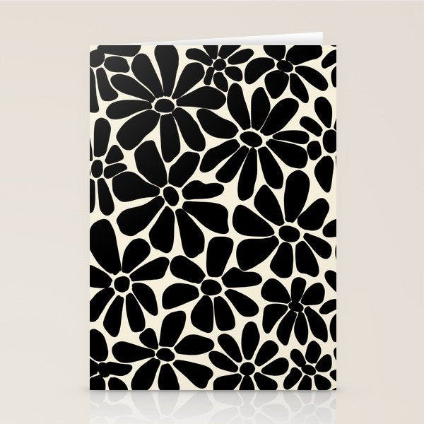 Black and White Retro Floral Art Print  Stationery Card Gallery Image 2