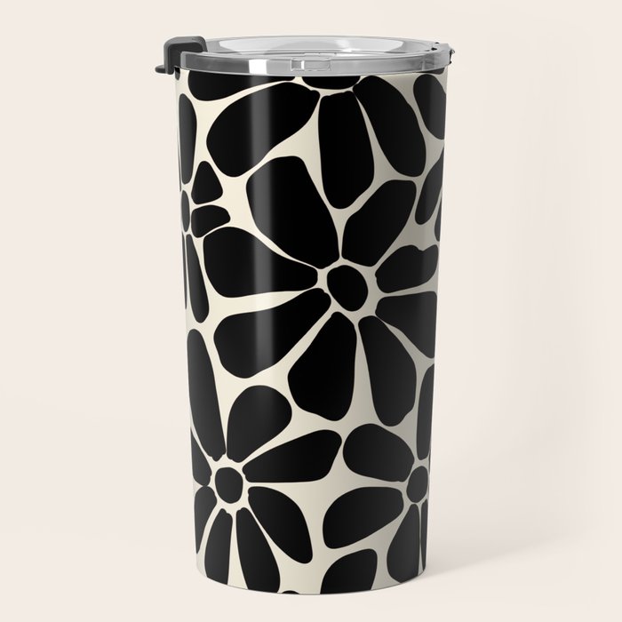 Black and White Retro Floral Art Print  Travel Mug Gallery Image 3