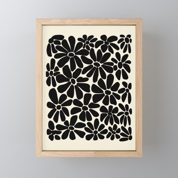 Black and White Retro Floral Art Print  Mini Art Print Gallery Image 1