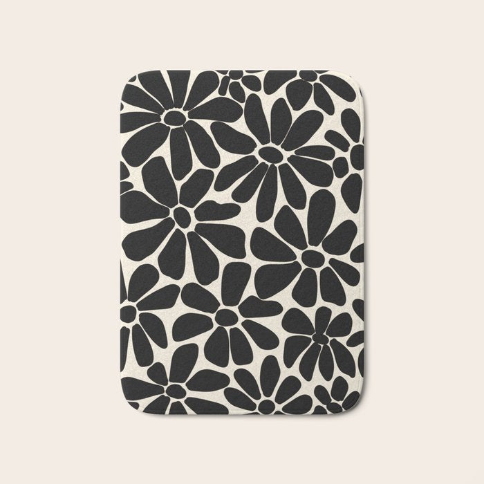 Black and White Retro Floral Art Print  Bath Mat Gallery Image 1