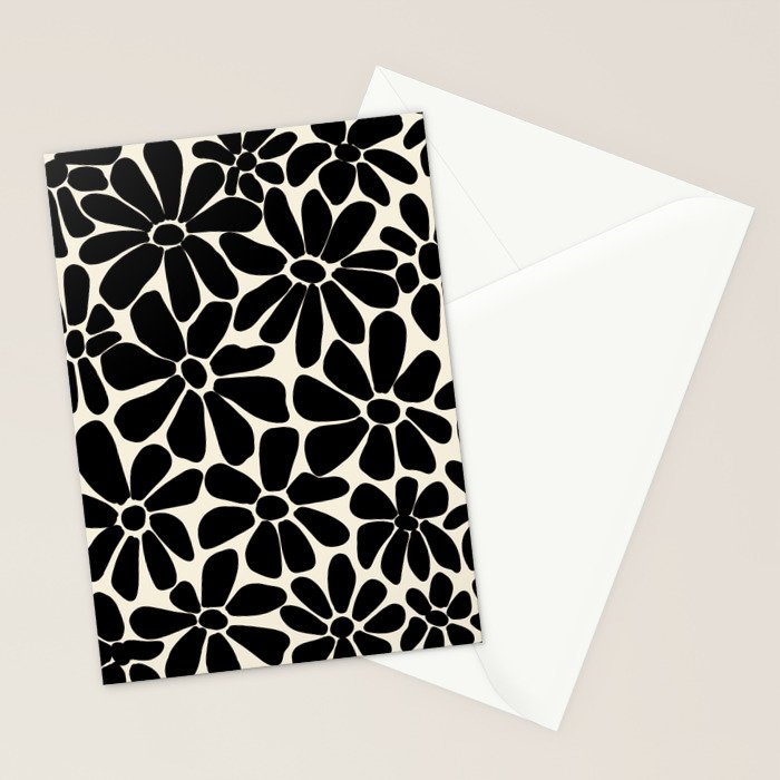 Black and White Retro Floral Art Print  Stationery Card Gallery Image 2
