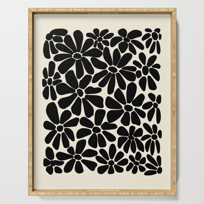 Black and White Retro Floral Art Print  Serving Tray Gallery Image 1