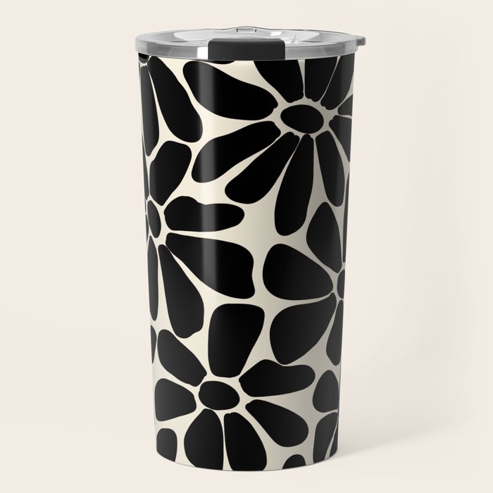 Black and White Retro Floral Art Print  Travel Mug Gallery Image 1