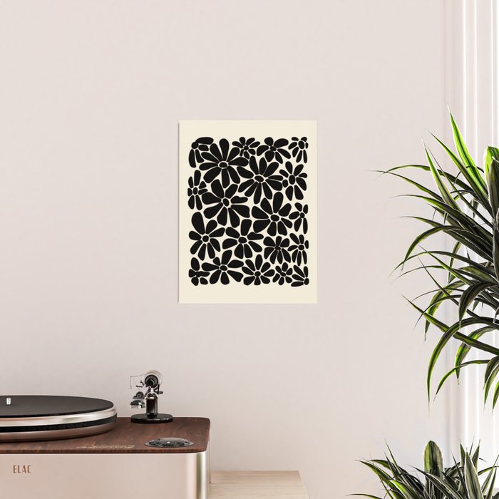 Black and White Retro Floral Art Print  Poster Gallery Image 2