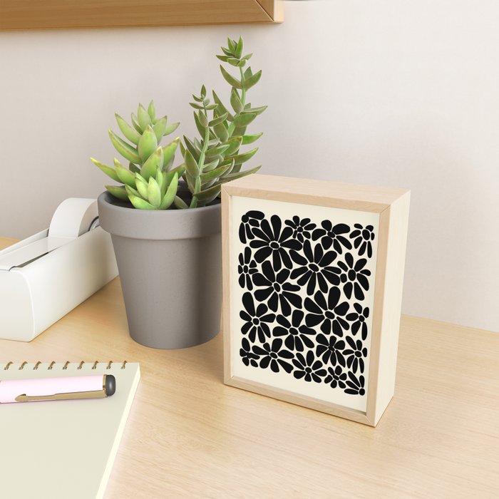 Black and White Retro Floral Art Print  Mini Art Print Gallery Image 2