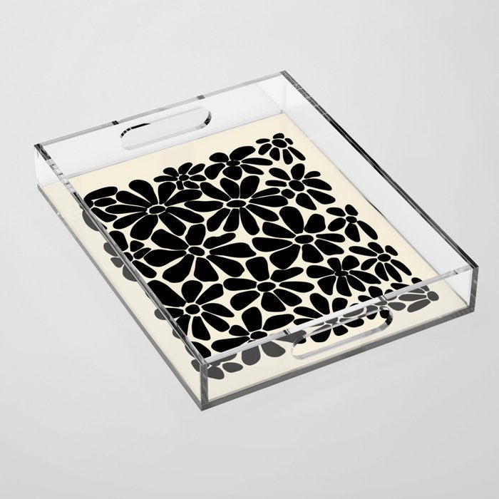 Black and White Retro Floral Art Print  Acrylic Tray Gallery Image 1