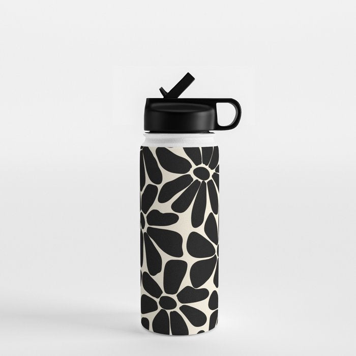 Black and White Retro Floral Art Print  Water Bottle Gallery Image 1