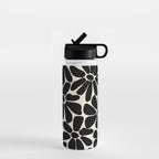 Black and White Retro Floral Art Print  Water Bottle Gallery Image 1