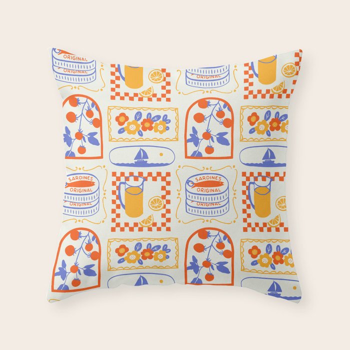 Summer vacation patchwork art pattern Throw Pillow Gallery Image 6