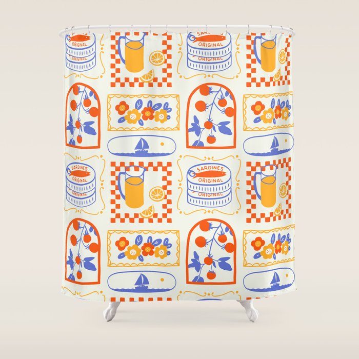 Summer vacation patchwork art pattern Shower Curtain Gallery Image 1