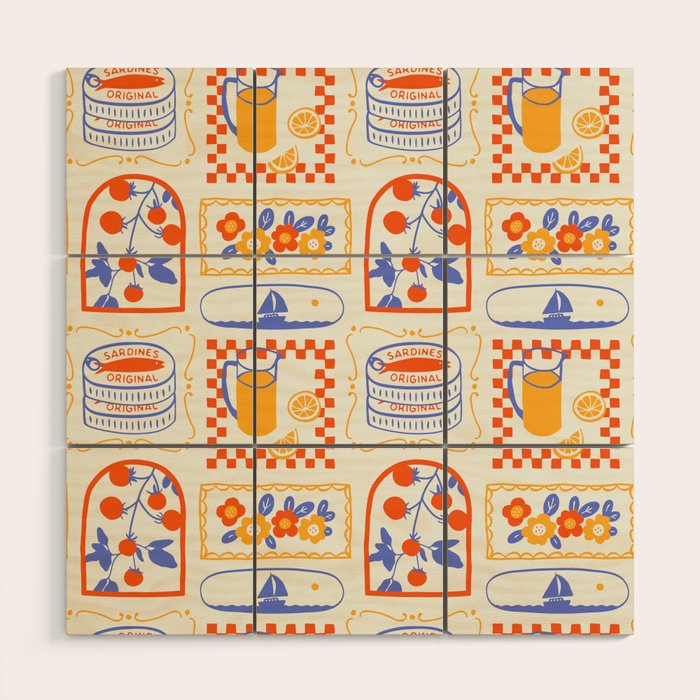 Summer vacation patchwork art pattern Wood Wall Art Gallery Image 1