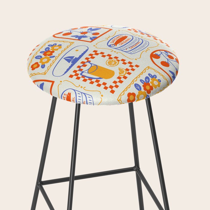 Summer vacation patchwork art pattern Stool Gallery Image 2