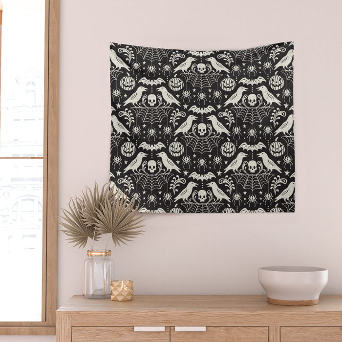 All Hallows' Eve - Black Ivory Halloween Wall Tapestry Gallery Image 2