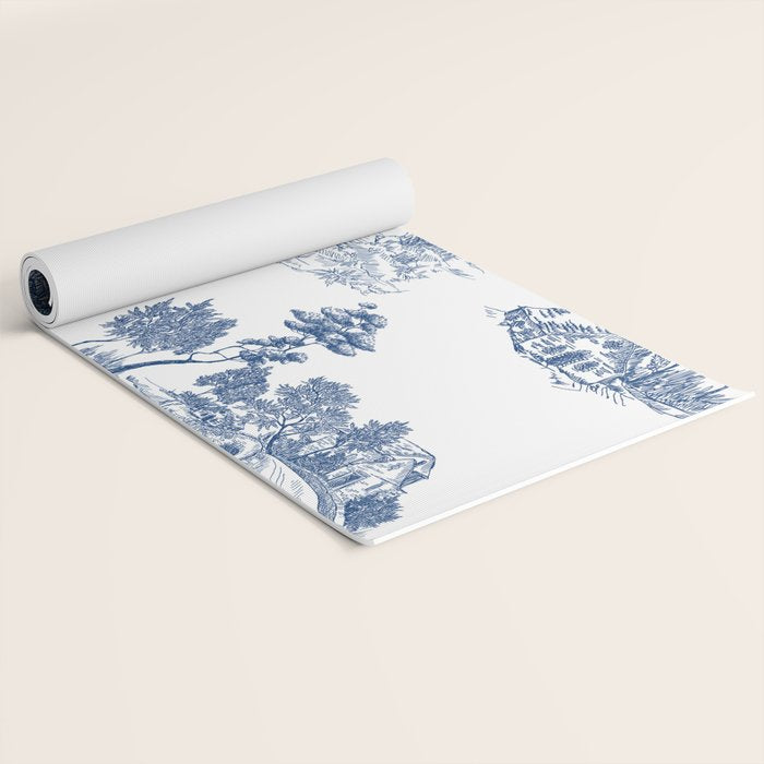 Toile de Jouy Vintage French Navy Blue White Pastoral Pattern Yoga Mat Gallery Image 2