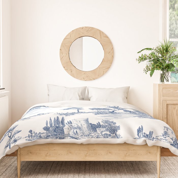 Toile de Jouy Vintage French Navy Blue White Pastoral Pattern Duvet Cover Gallery Image 3