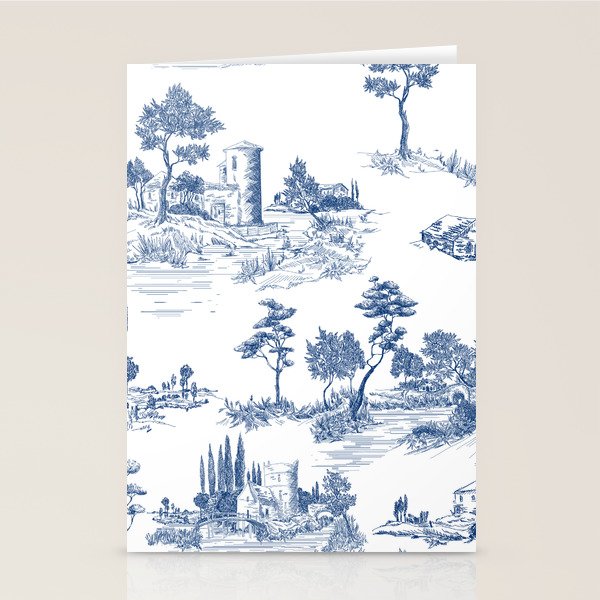 Toile de Jouy Vintage French Navy Blue White Pastoral Pattern Stationery Card Gallery Image 2