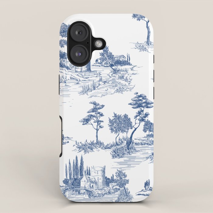Toile de Jouy Vintage French Navy Blue White Pastoral Pattern iPhone Case Gallery Image 1
