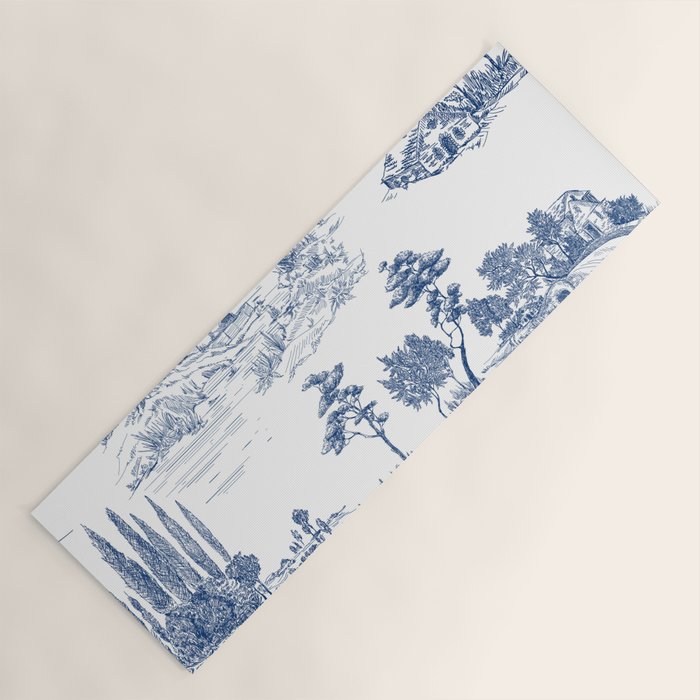 Toile de Jouy Vintage French Navy Blue White Pastoral Pattern Yoga Mat Gallery Image 1