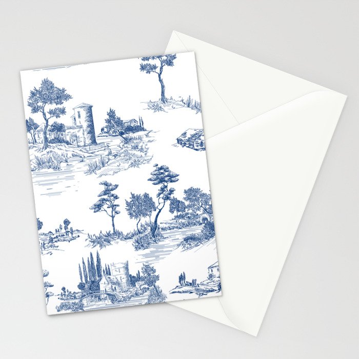 Toile de Jouy Vintage French Navy Blue White Pastoral Pattern Stationery Card Gallery Image 2
