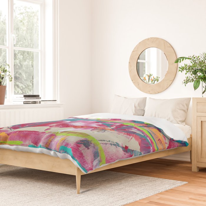 Confetti: A colorful abstract design in neon pink, neon green, and neon blue Duvet Cover Gallery Image 2