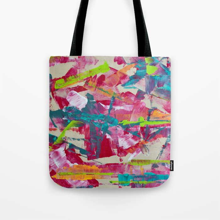 Confetti: A colorful abstract design in neon pink, neon green, and neon blue Tote Bag Gallery Image 1