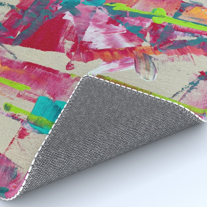 Confetti: A colorful abstract design in neon pink, neon green, and neon blue Rug Gallery Image 4